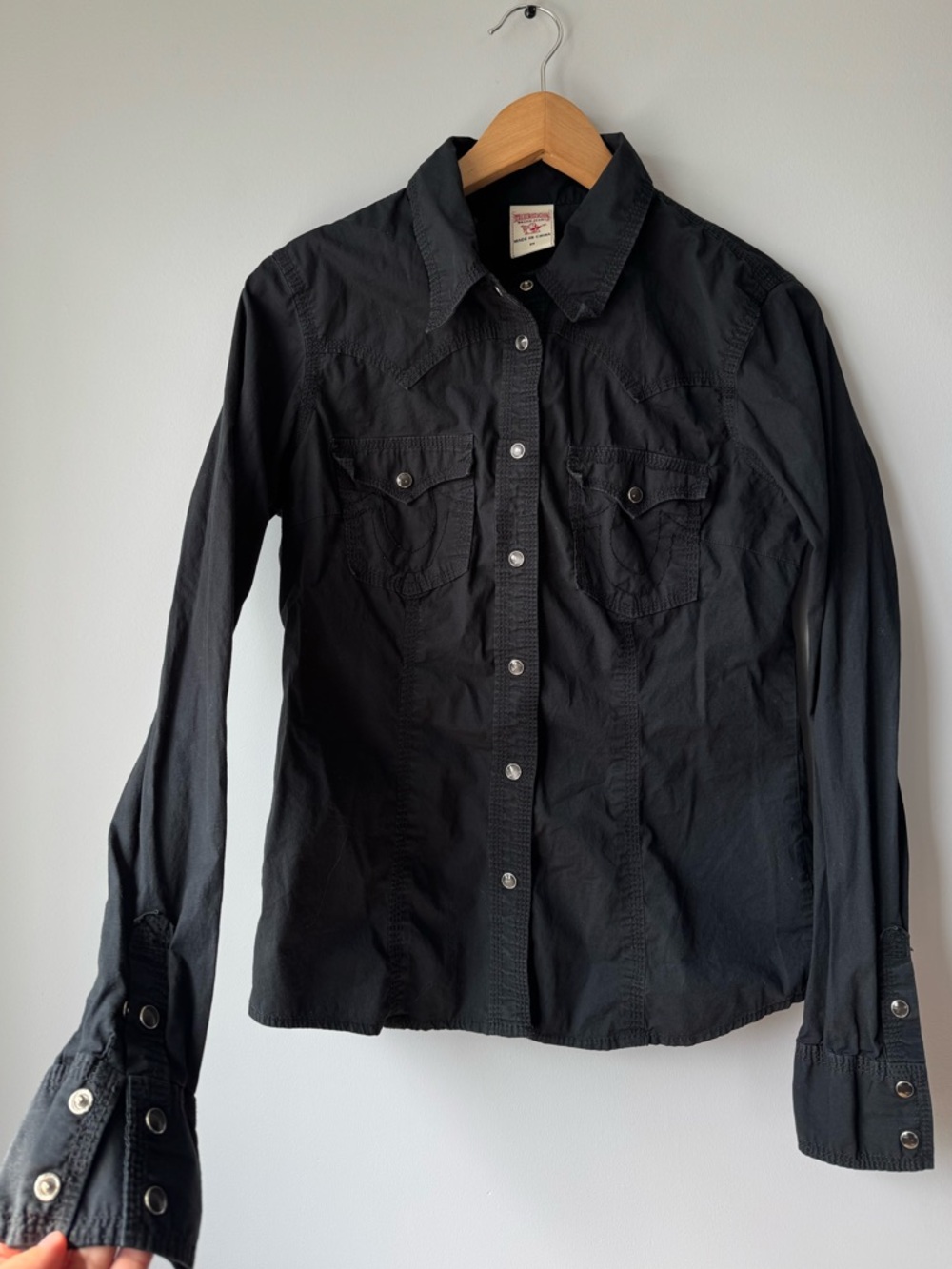 (M) True Religion Black Button-Front Western Shirt